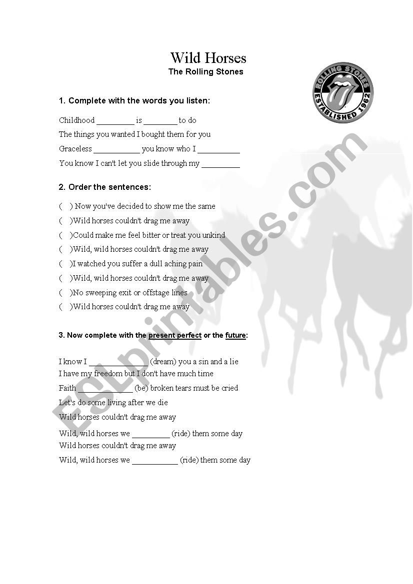 Wild Horses worksheet