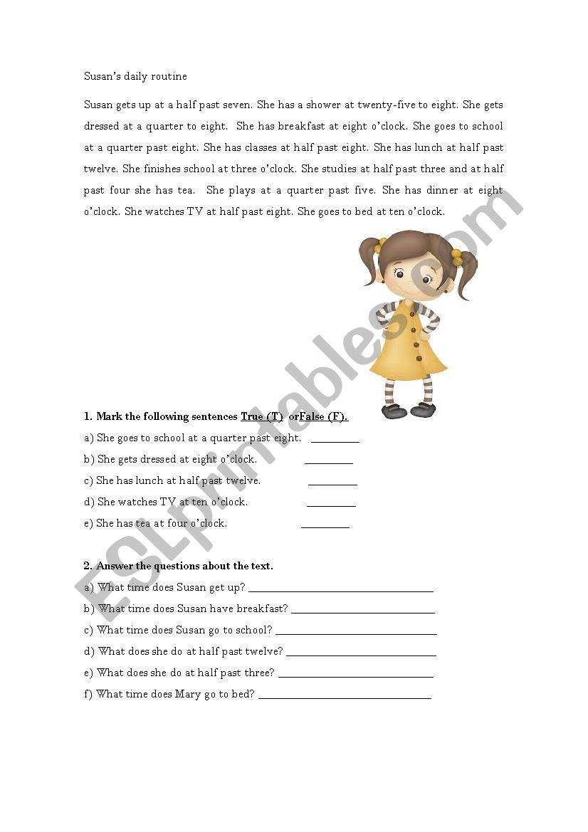 Susans daily routines. worksheet