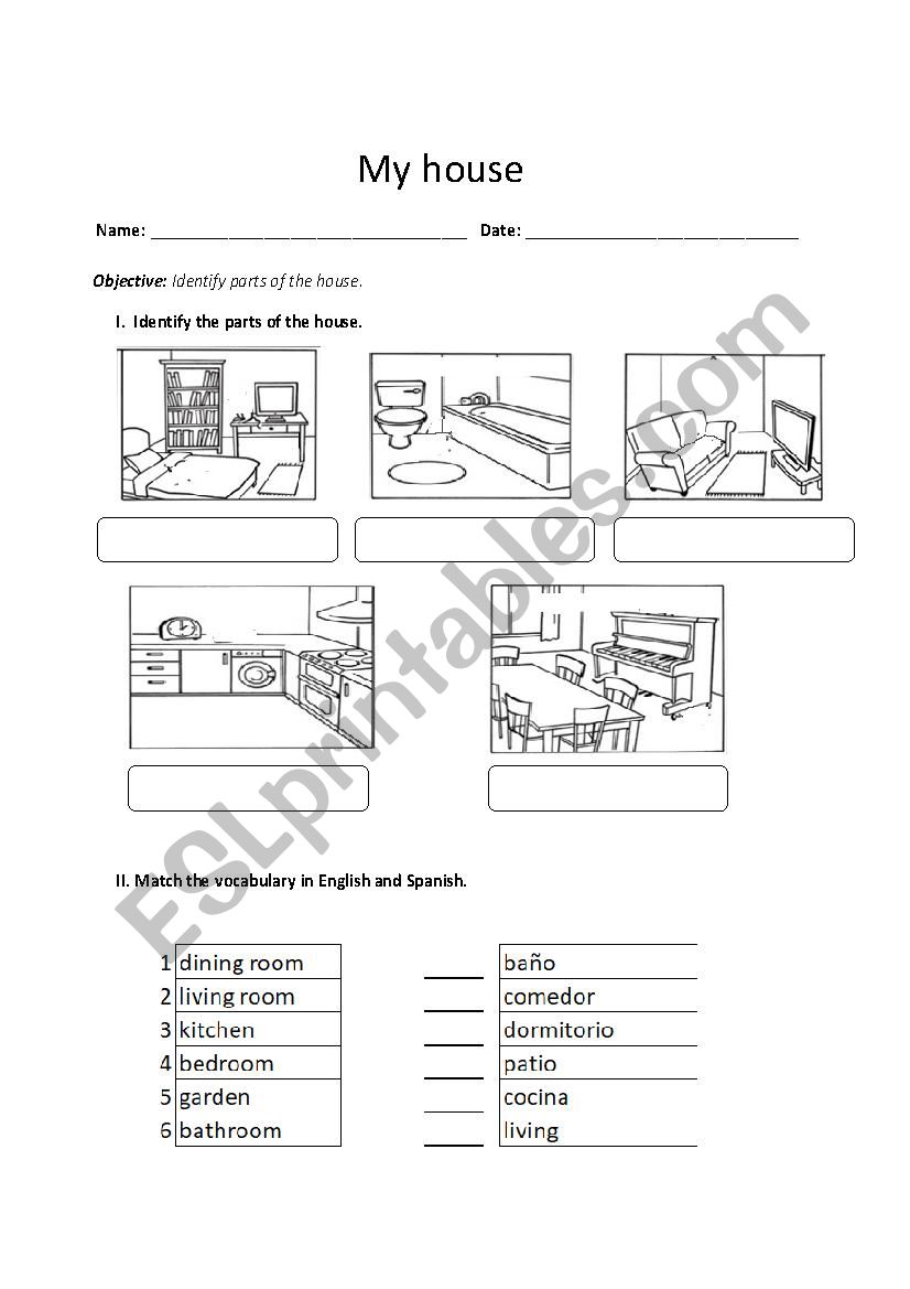 Parts of the house worksheet