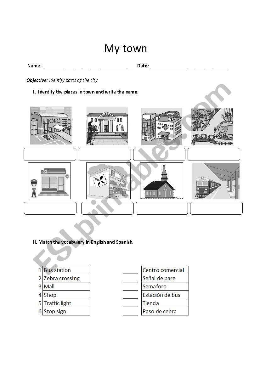 Places in town worksheet