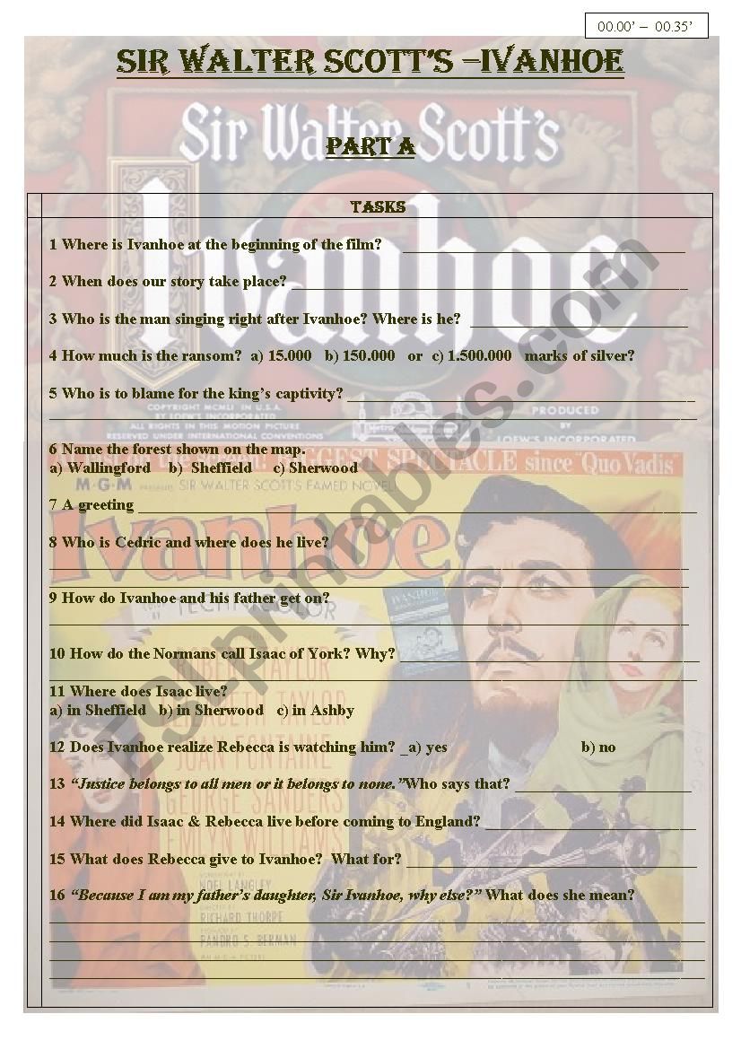 Ivanhoe-Movie worksheet worksheet