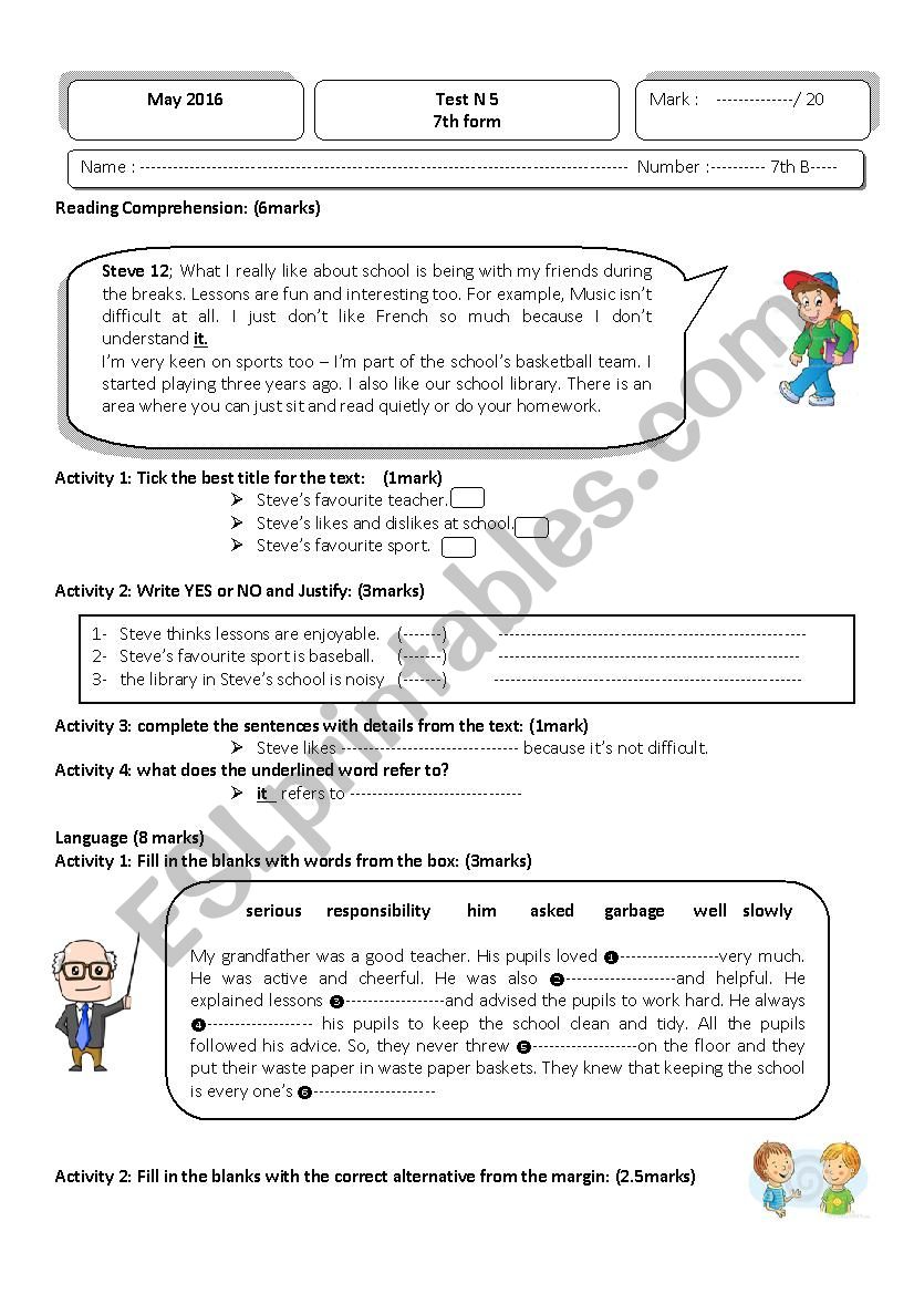 test 6Tunisian pupis 7th form 