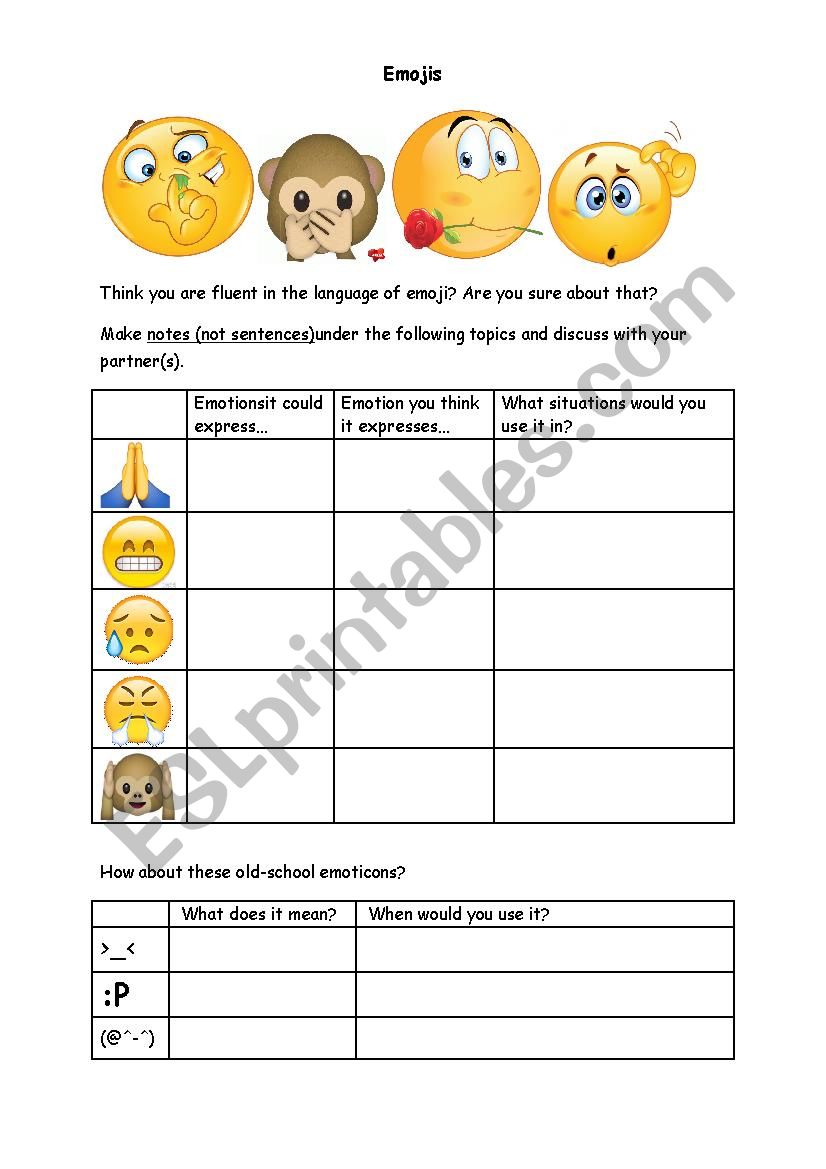 Feelings and Emoji worksheet