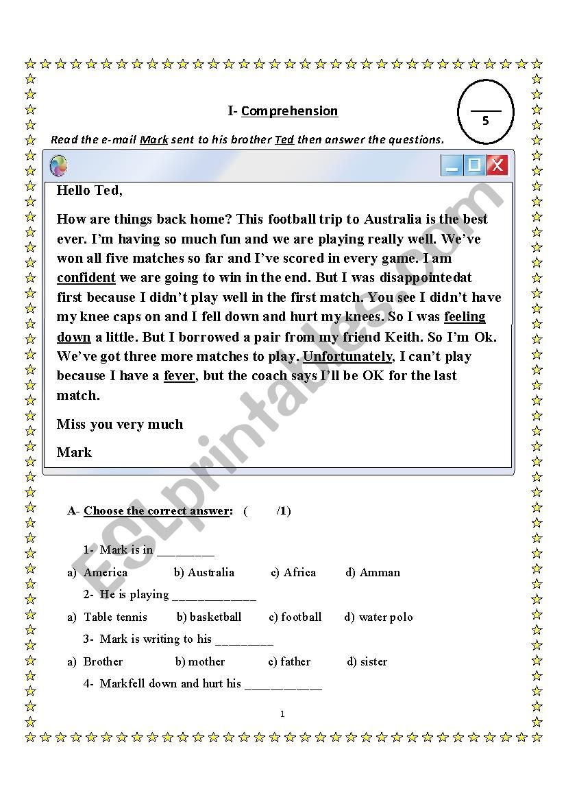 EFL diagnostic test worksheet