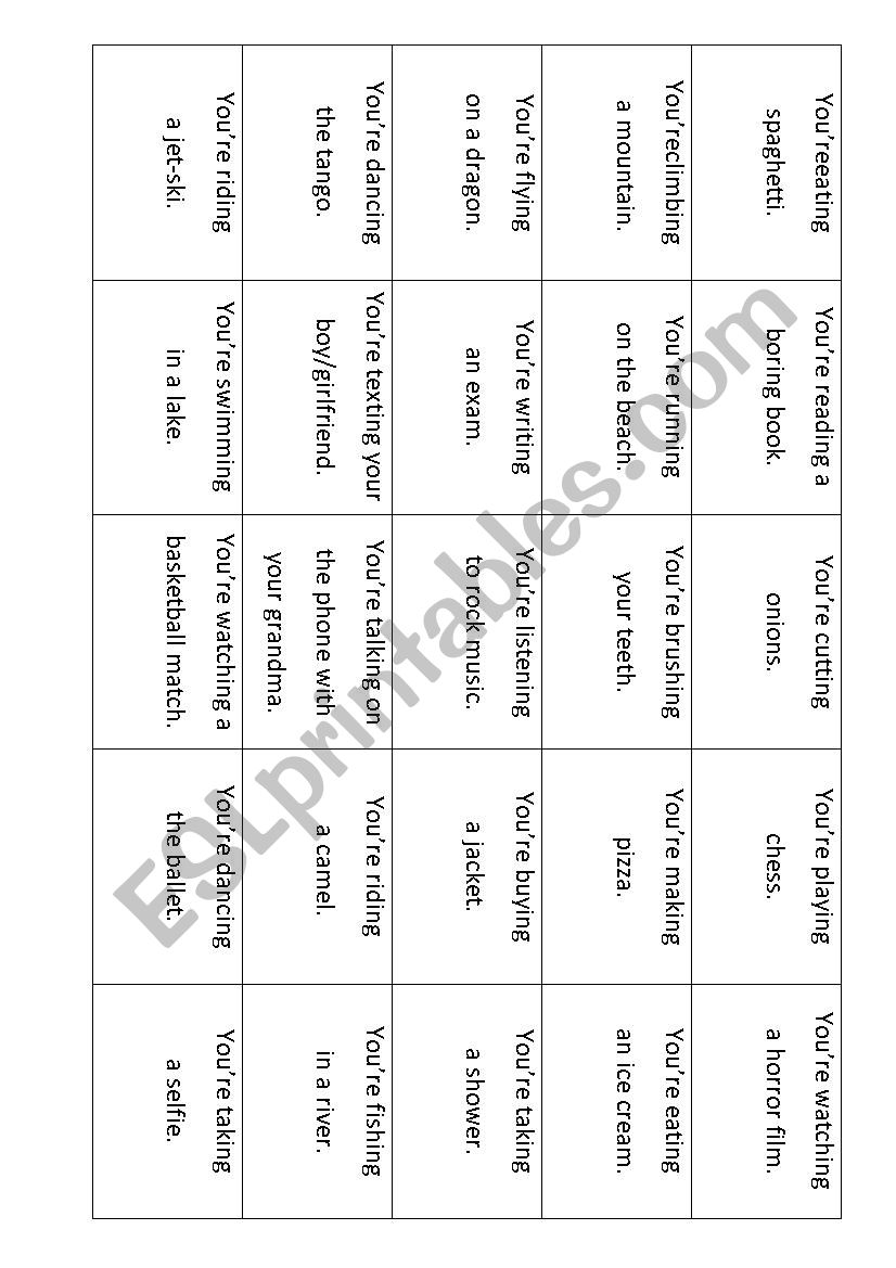 Present continuous charades worksheet