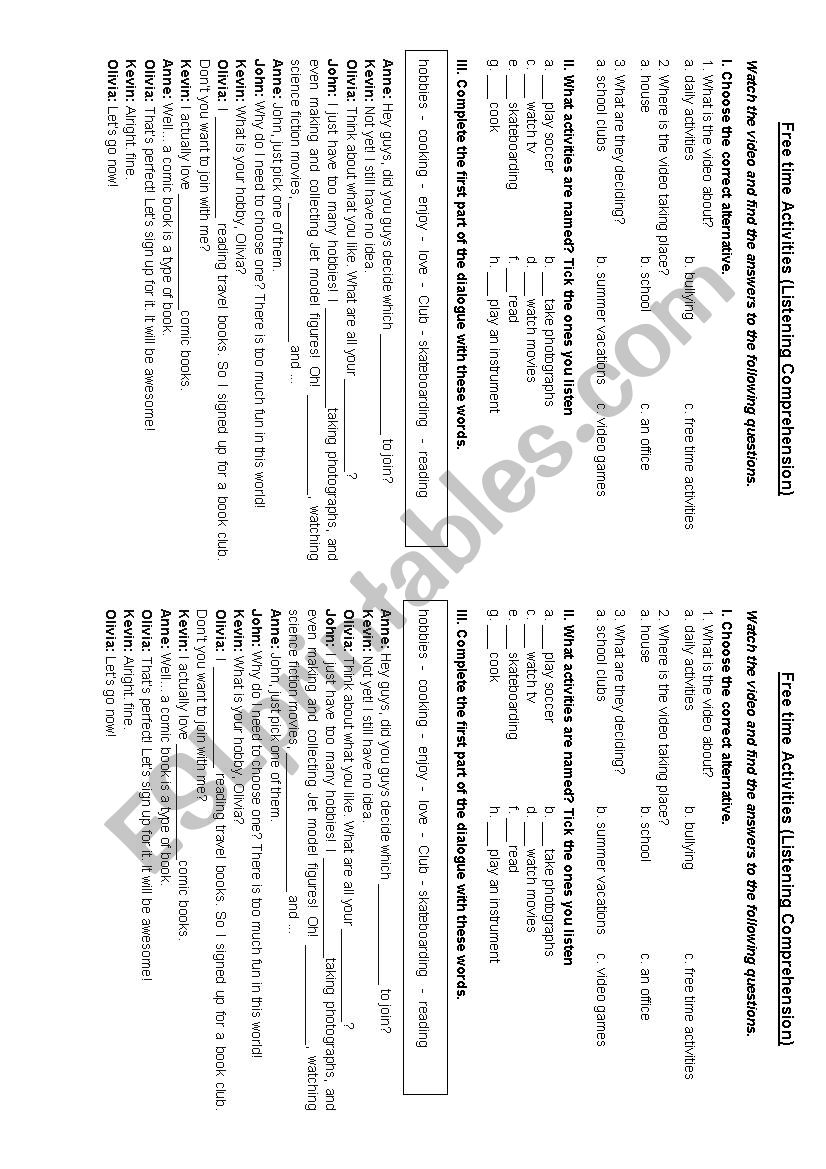 My Hobbies (Listening) worksheet