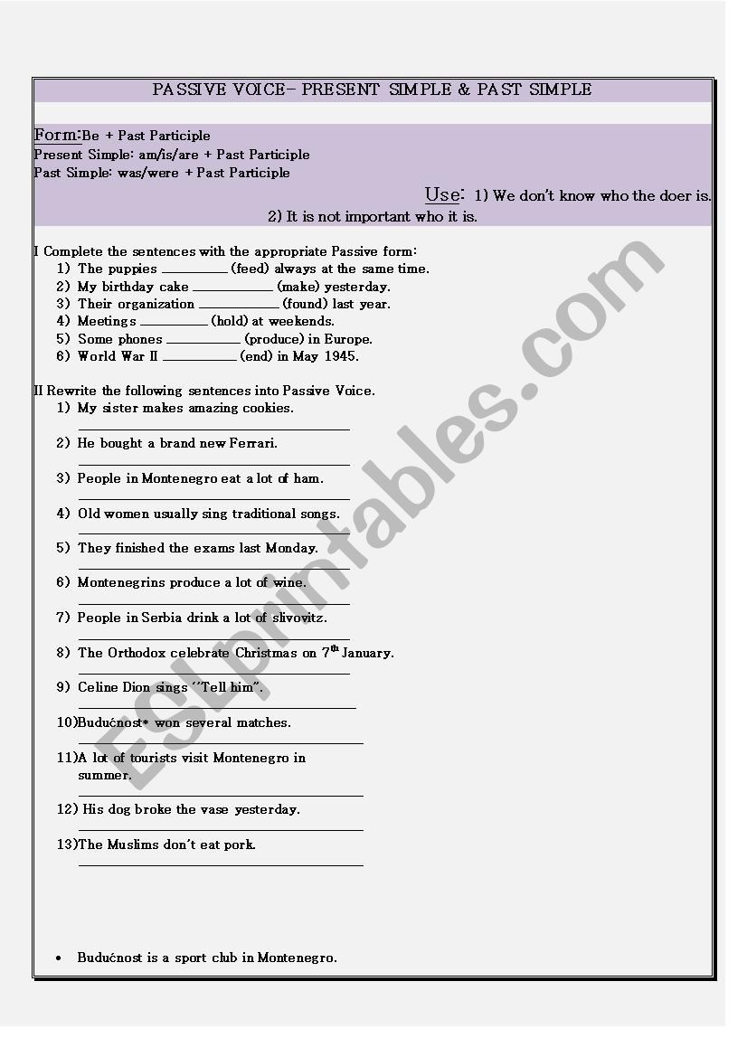 Passive Voice- Present Simple & Past Simple