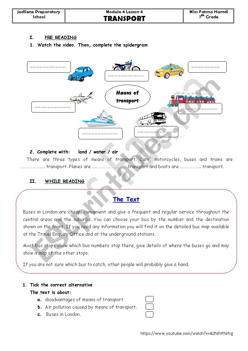 M4 L4 TRANSPORT (9th grade) worksheet