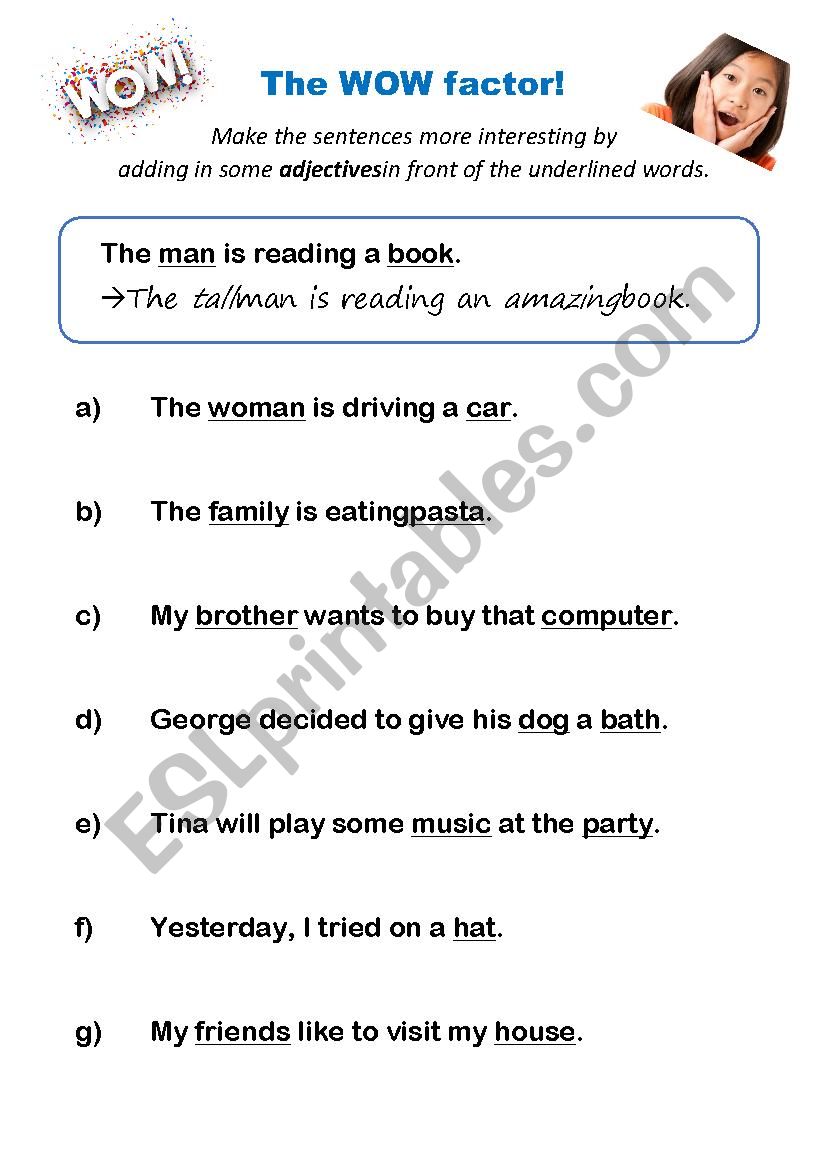 The WOW Factor - Adjectives worksheet