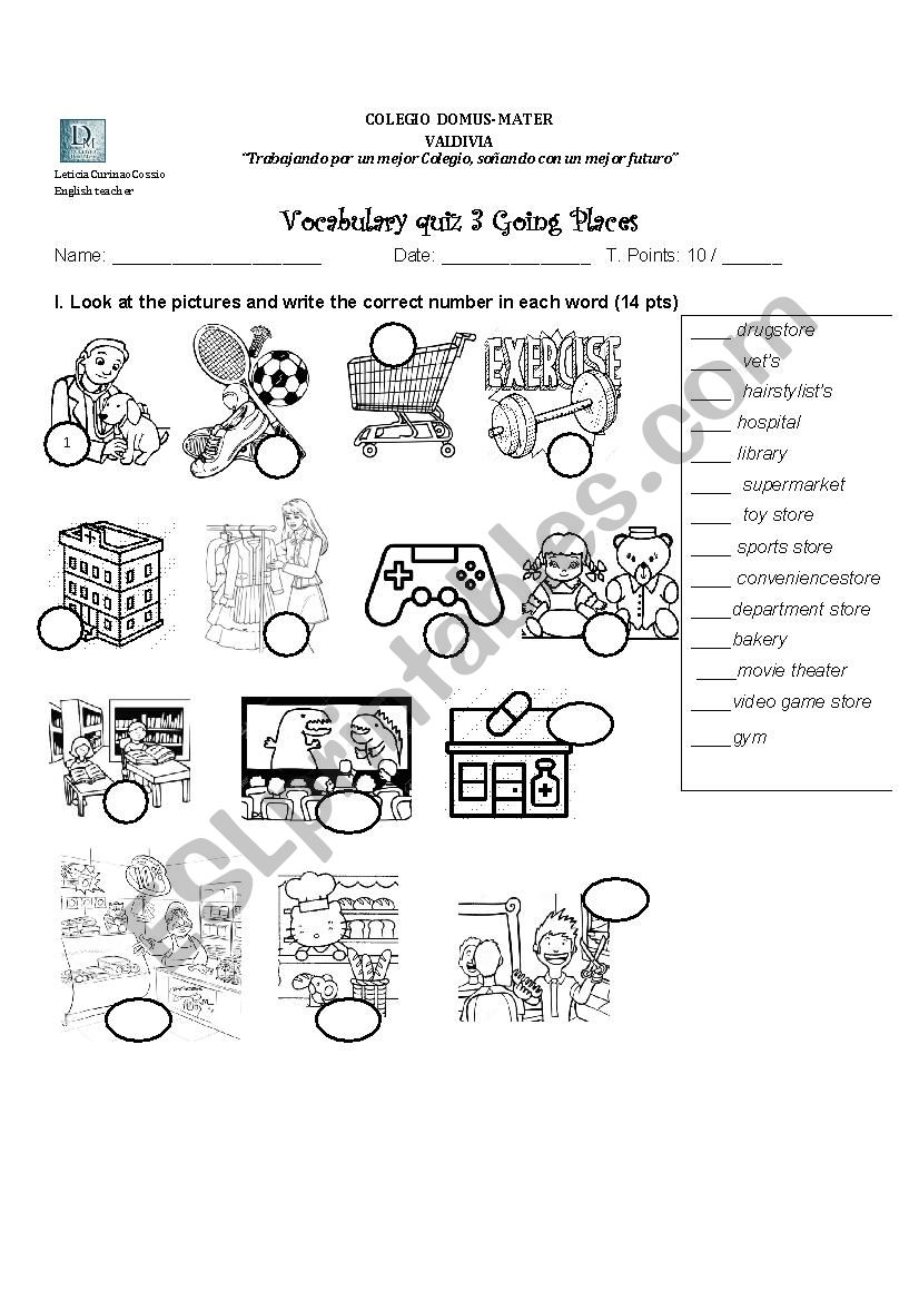 Places in town worksheet