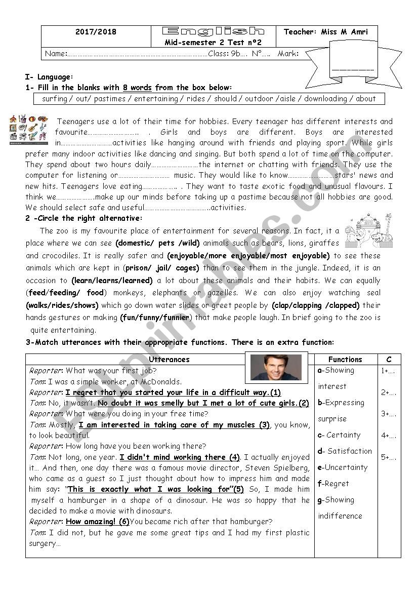 Mid-semester 2 Test n2 (9th form)