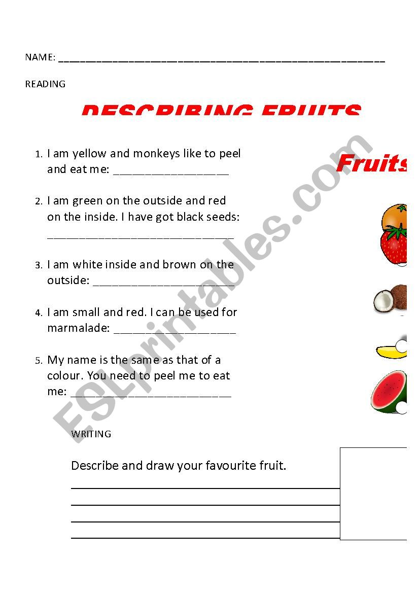 DESCRIBING FRUITS worksheet