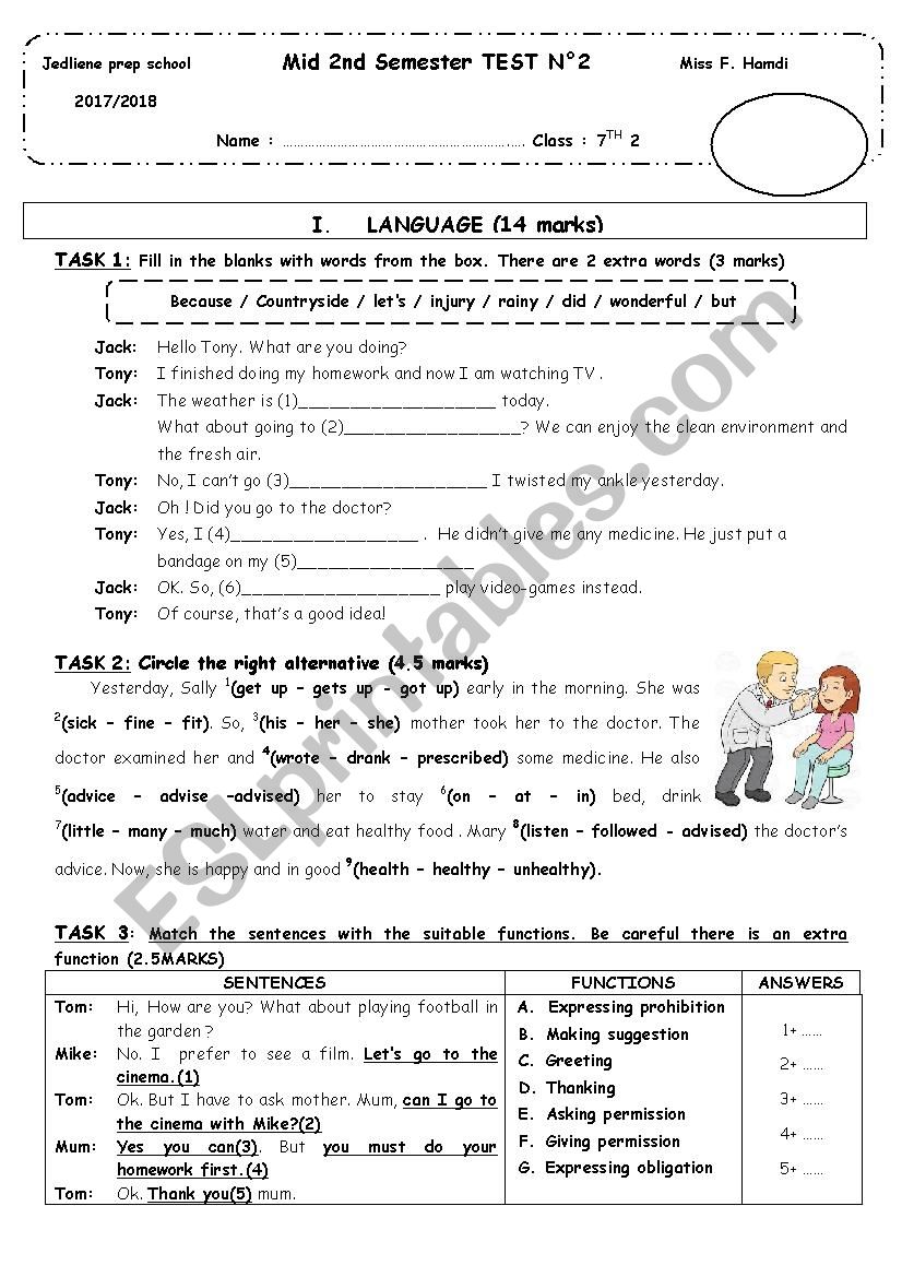 Mid 2nd semester test 2 (7th grade)