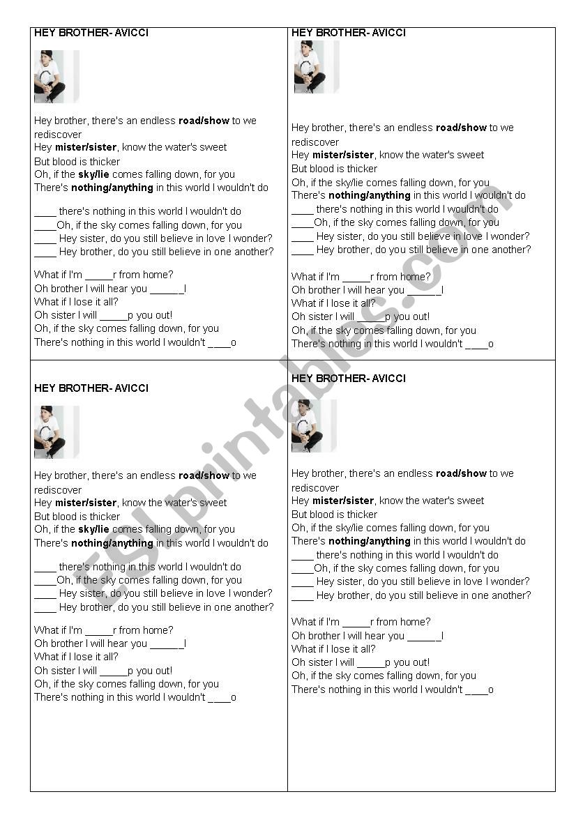 Song Hey Brother worksheet