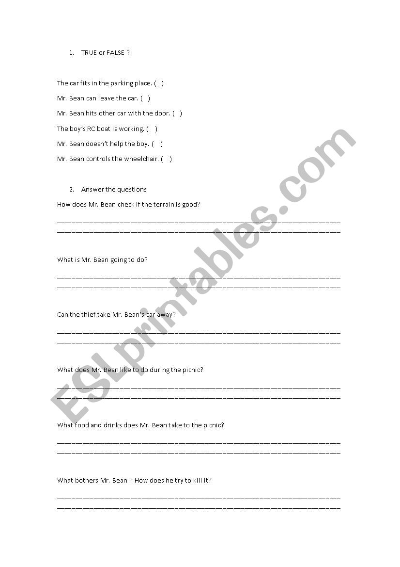 Mr. Bean - Picnic worksheet