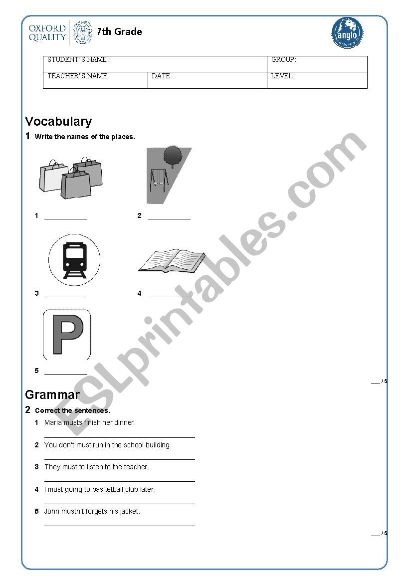 Intermaediate teen test worksheet