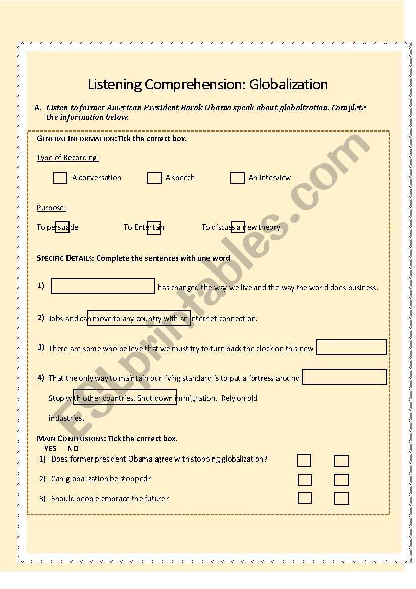 Listening - Globalization  worksheet