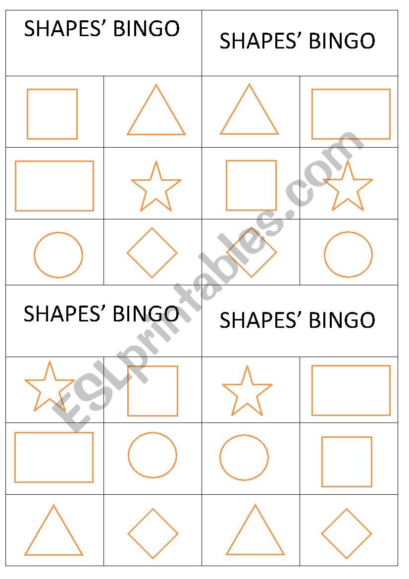 shapes bingo worksheet