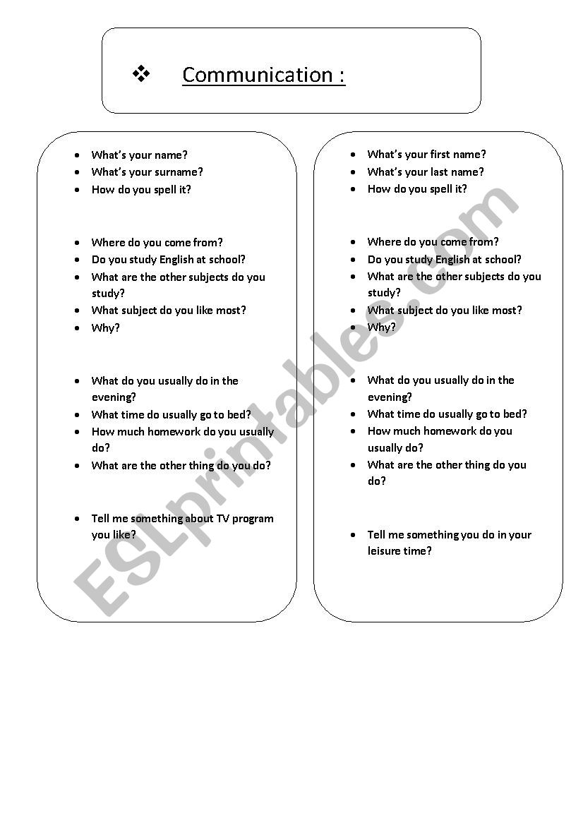  communication based worksheet