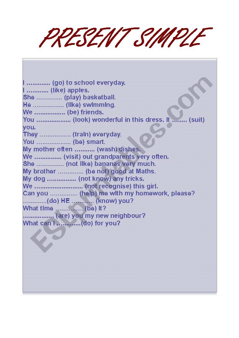 Present Simple exercise worksheet