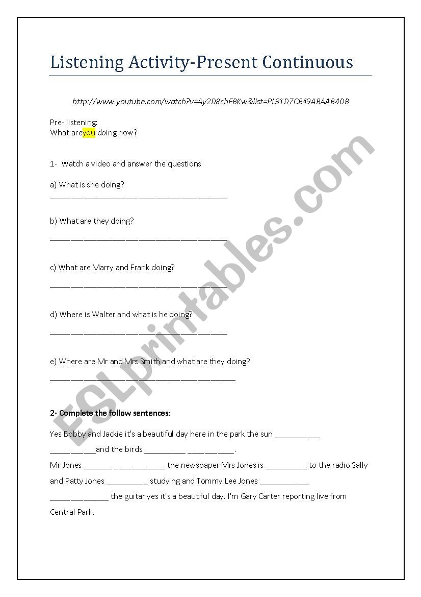 Listening Present Continuous worksheet