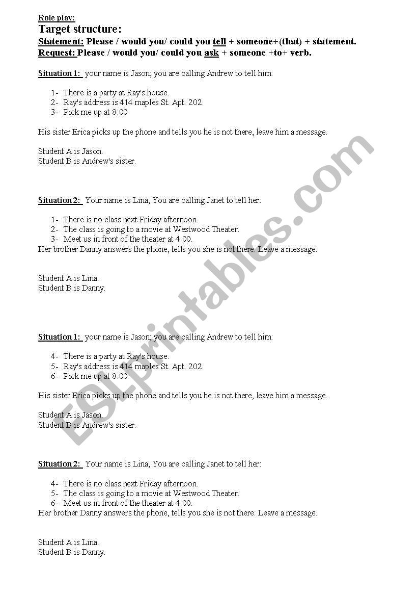 Role Play worksheet