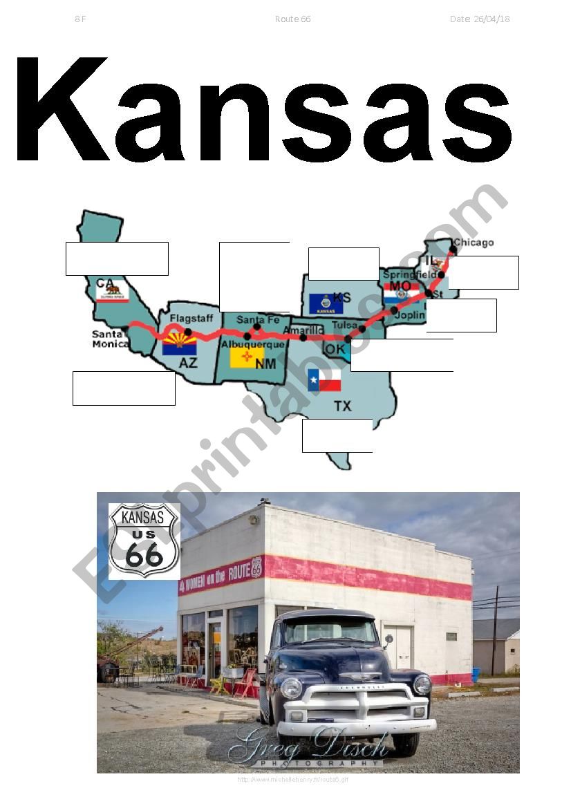 Route 66 Kansas worksheet