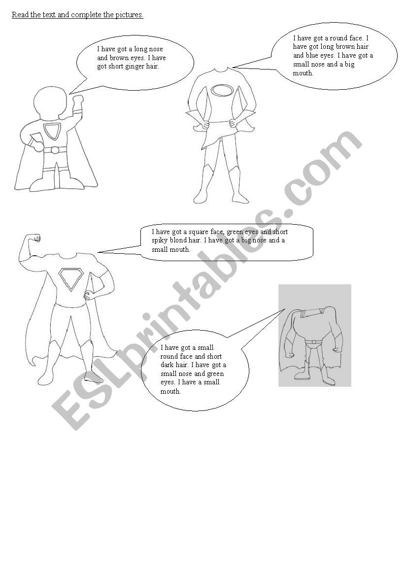 Superhero Description worksheet