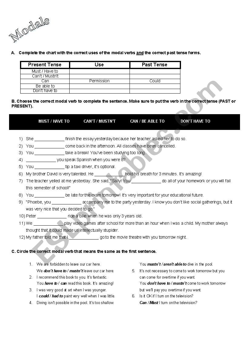 MODALS  worksheet