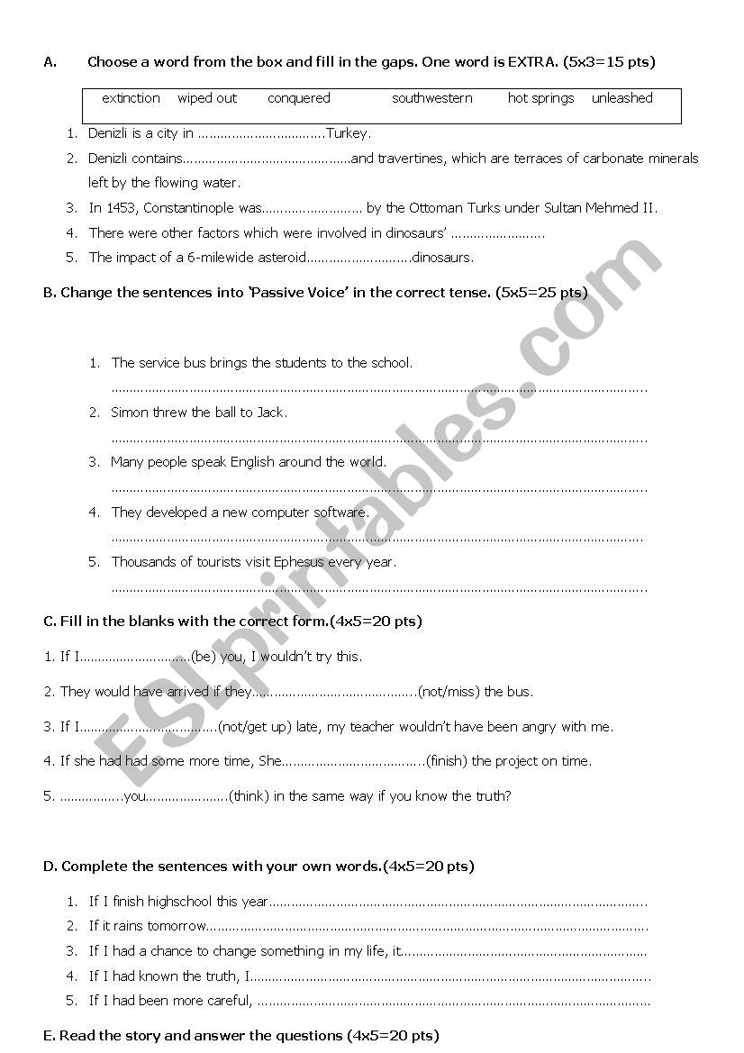 test 1: passive statements in Simple past or present and conditionals 1,2,3