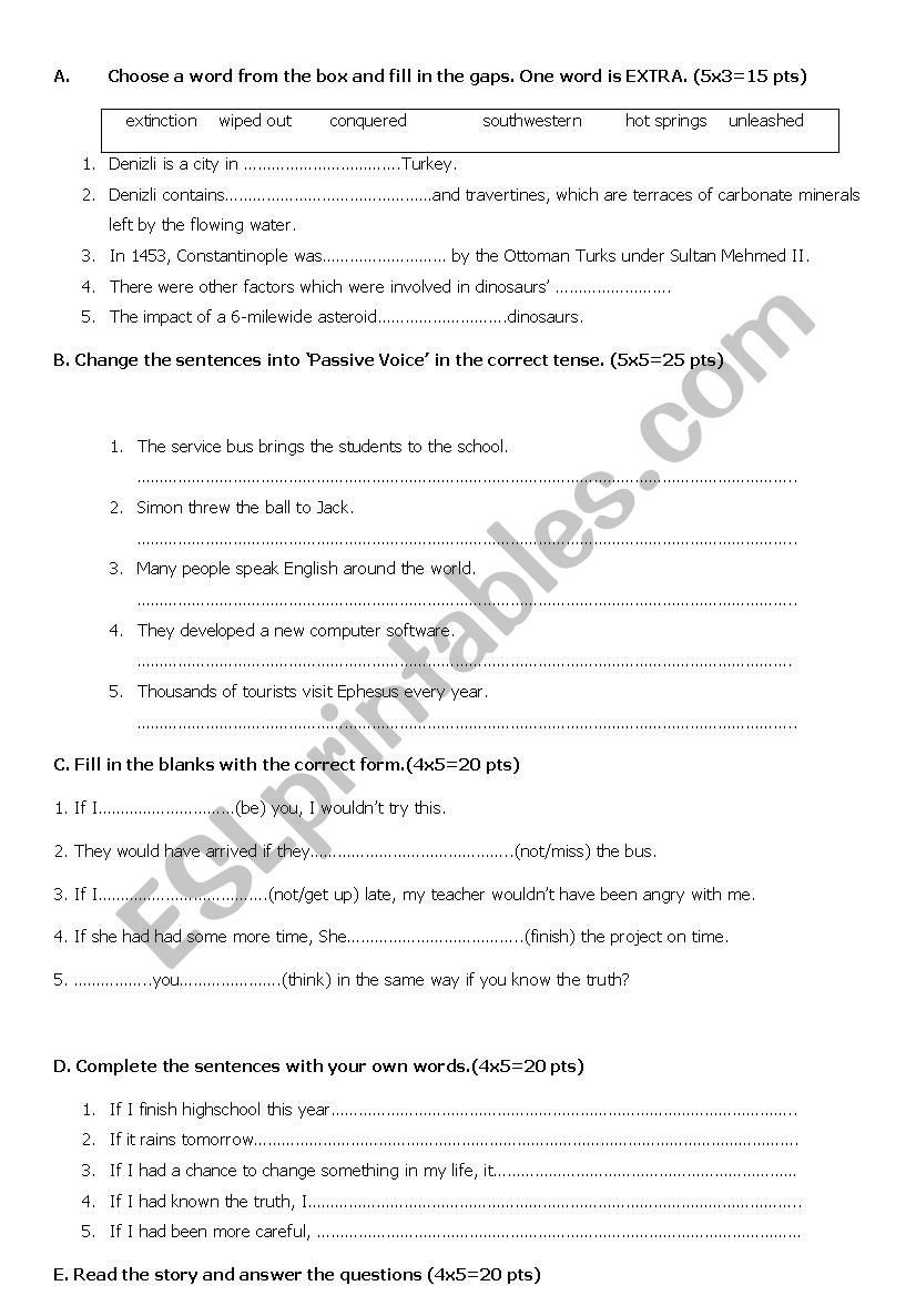 test 1: passive statements in Simple past or present and conditionals 1,2,3