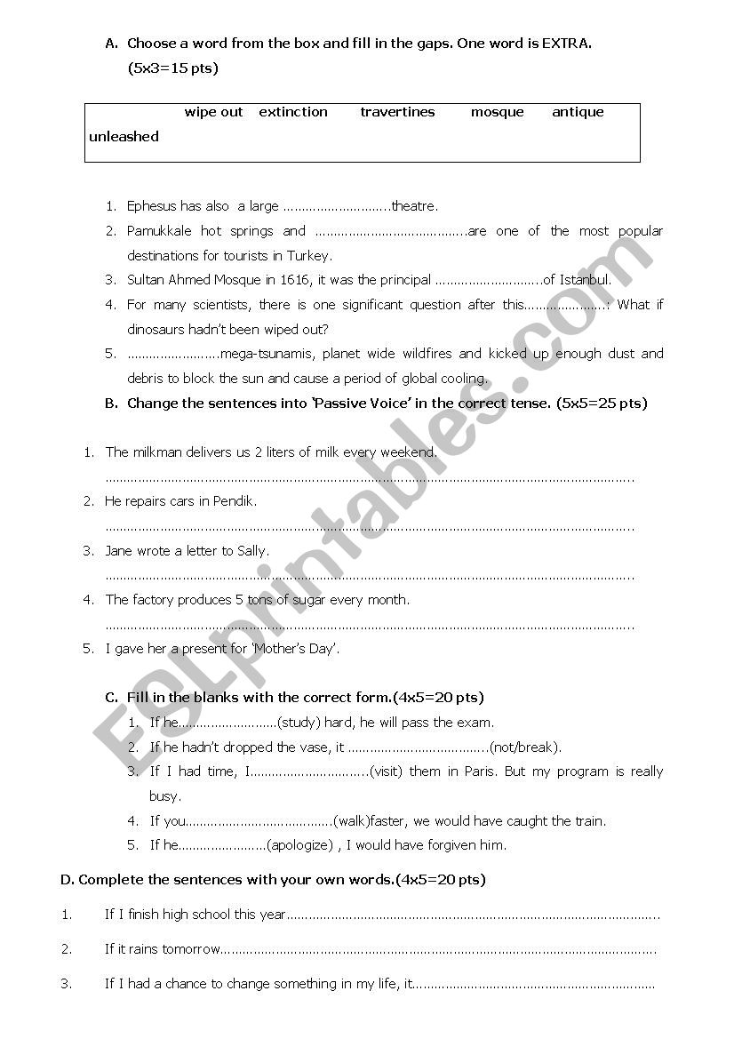 test 2: passive statements in Simple past or present and conditionals 1,2,3