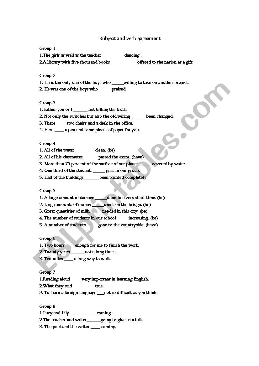 subject and verb agreement worksheet