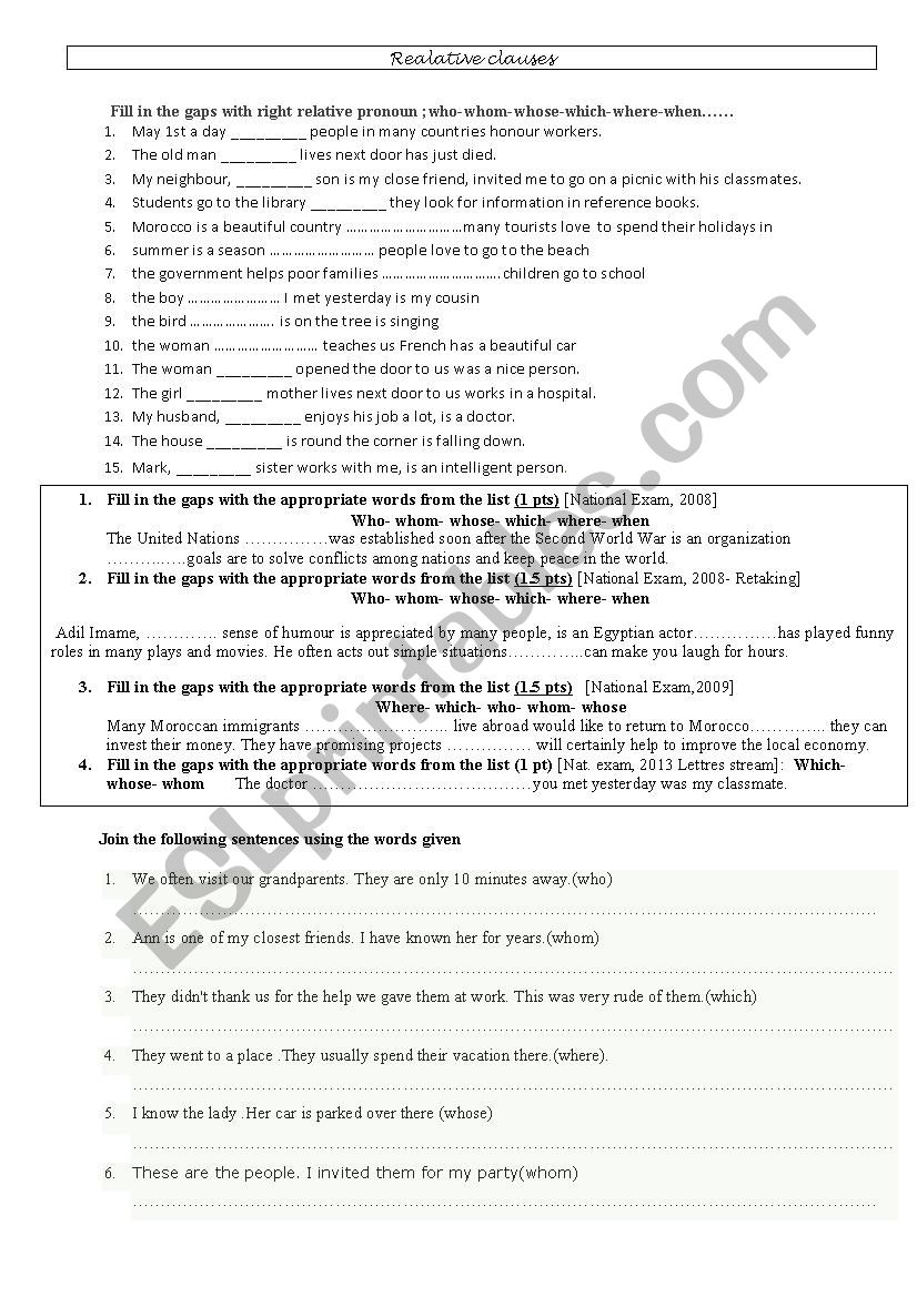 Relative clauses worksheet