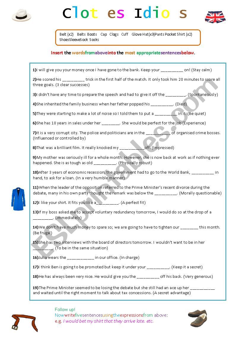 Clothes Idioms worksheet