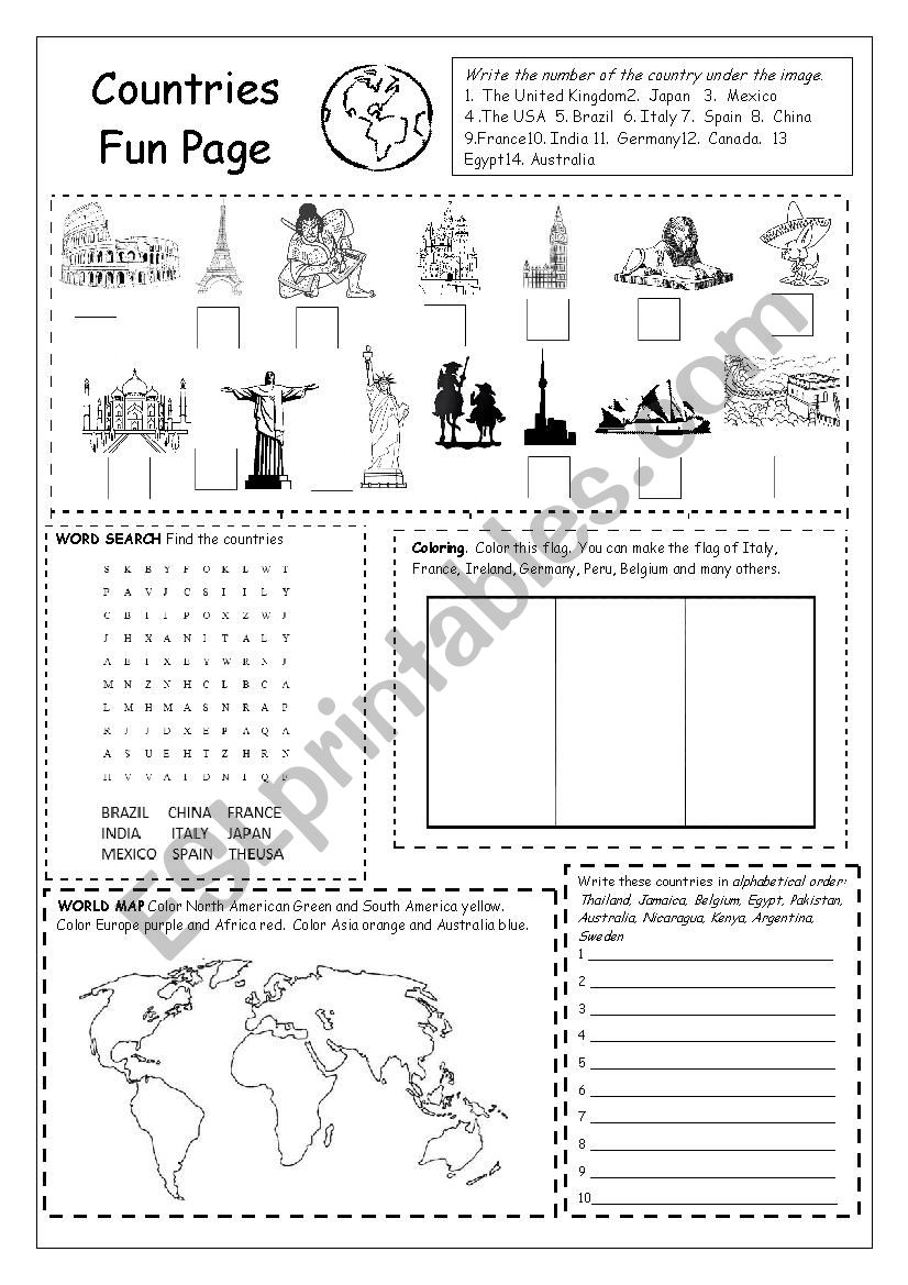 Countries Fun Page worksheet