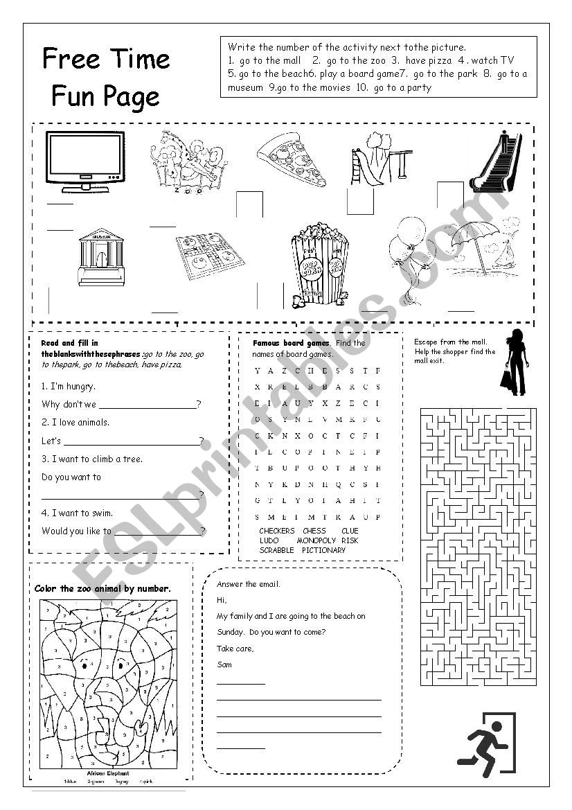 Free Time Fun Page worksheet