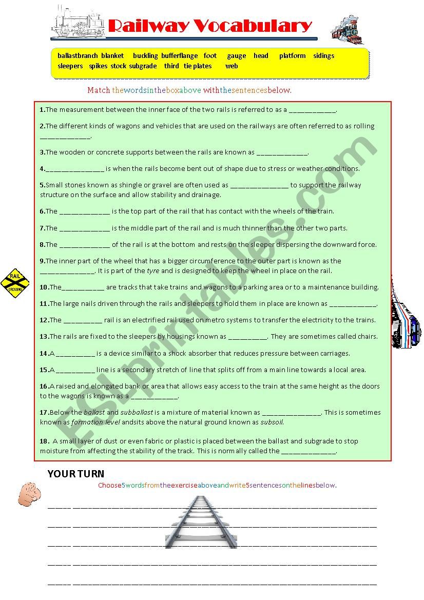 Railway Vocabulary and Quiz worksheet