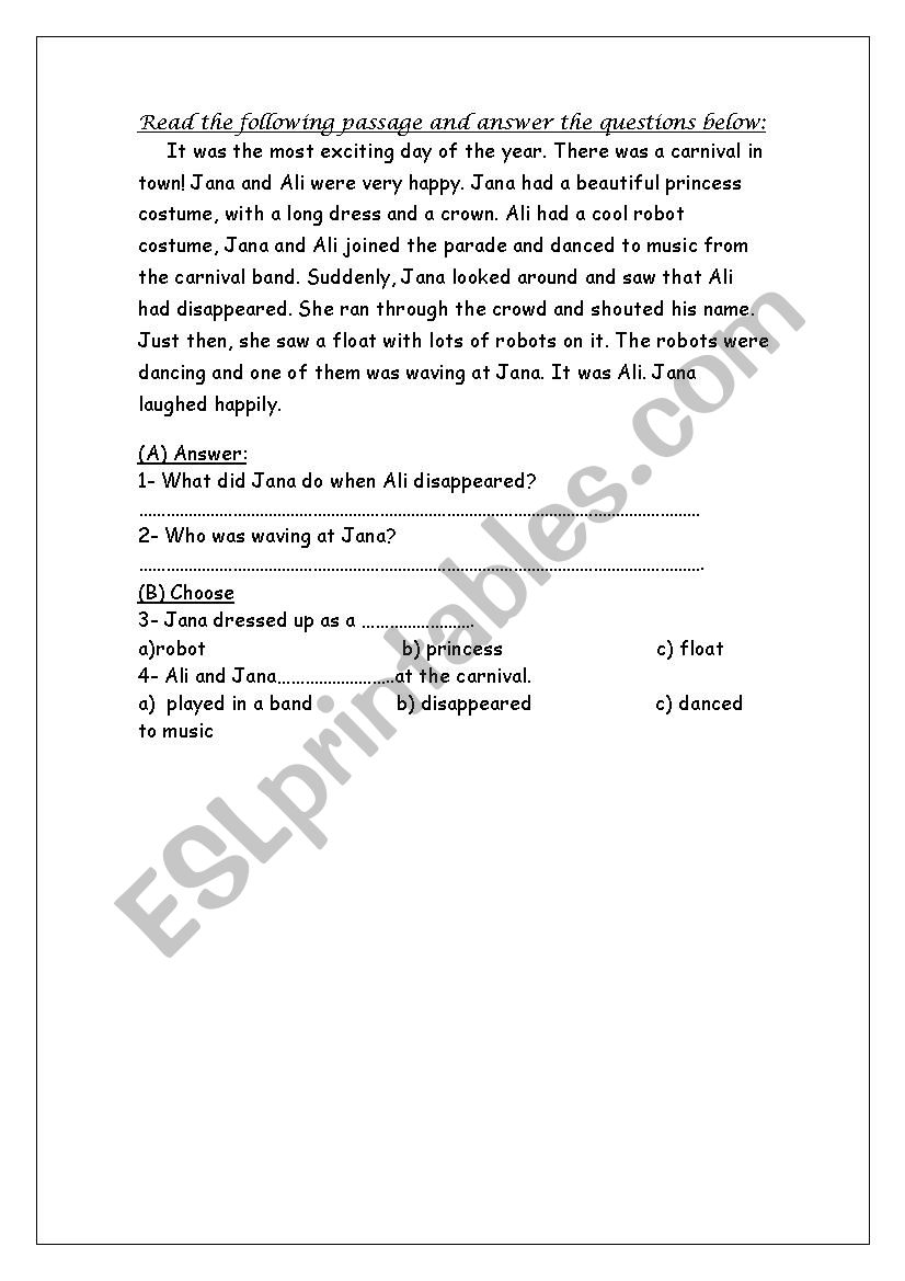 Reading Comprehension worksheet