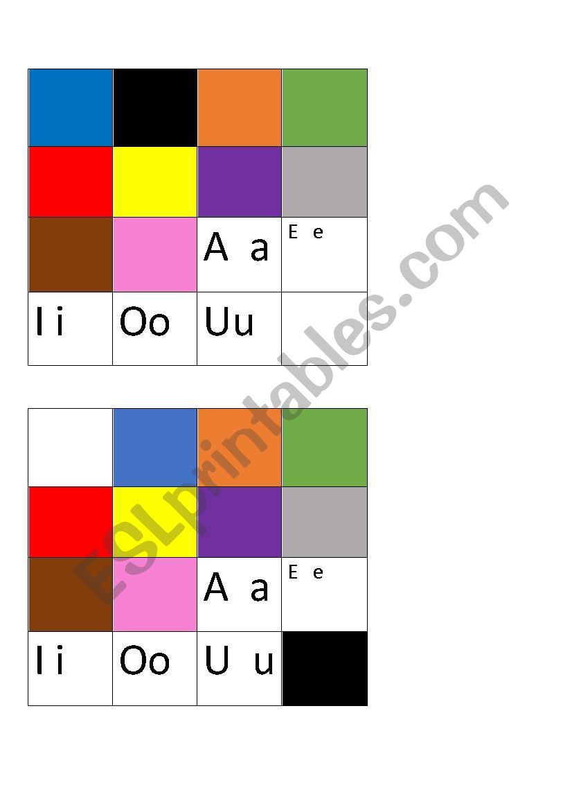 color and vowel bingo worksheet