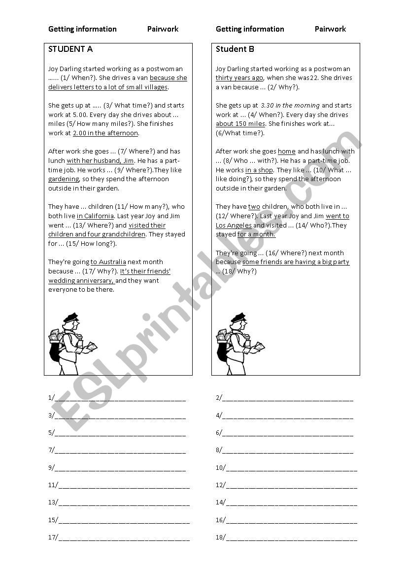 Joy Darling pair work worksheet