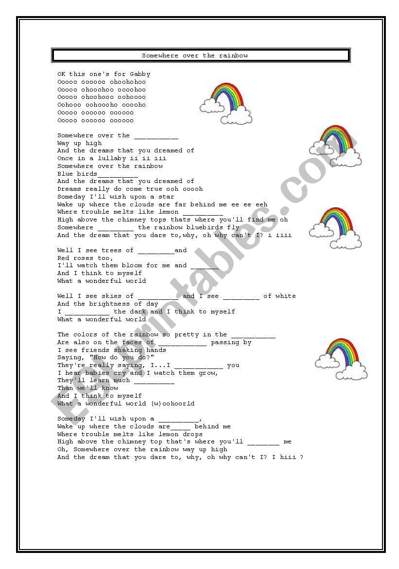 SOMEWHERE OVER THE RAINBOW worksheet