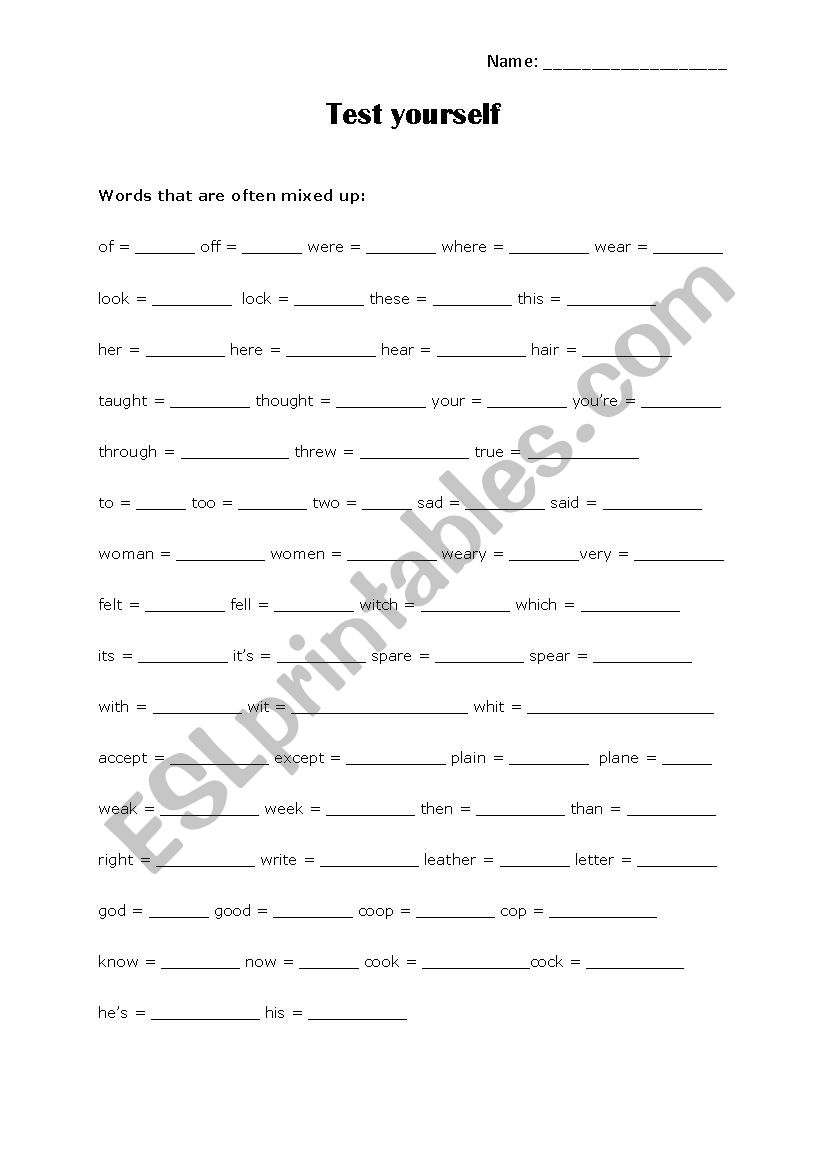 Words that are often mixed up worksheet