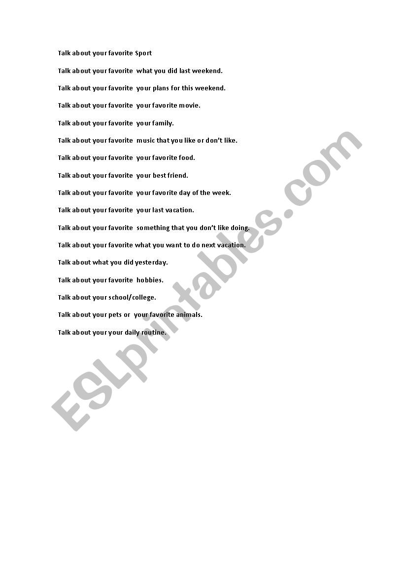 Talk for a minute worksheet