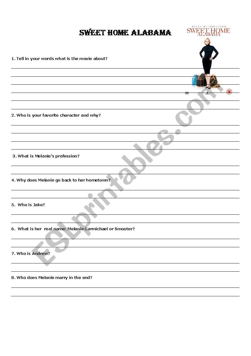 Sweet Home Alabama Movie Worksheet