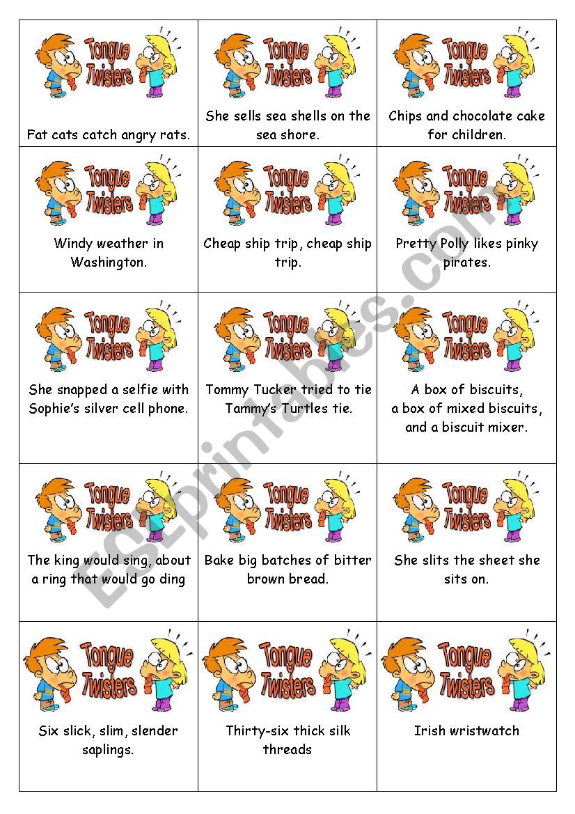 Tongue twisters worksheet