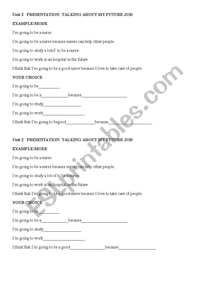 jobs presentation worksheet