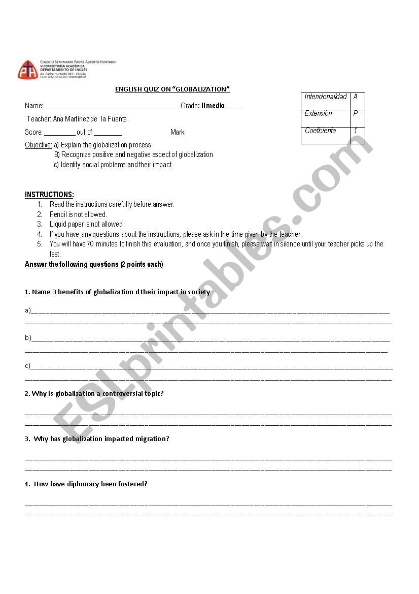 globalization  worksheet