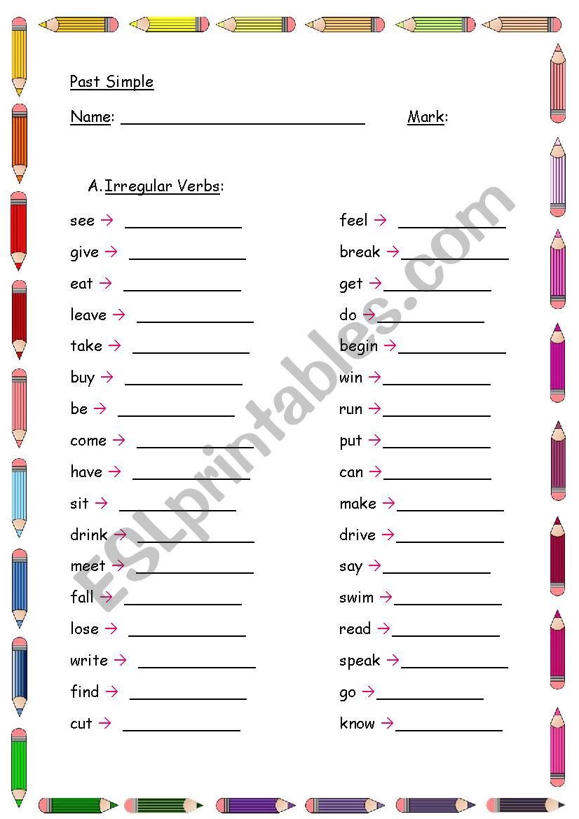 past simple test worksheet