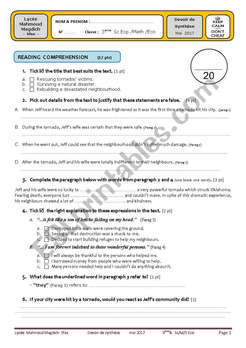 full term test  worksheet